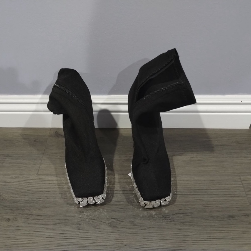 Size 6.5 black  suede knee high boot with rhinestone studded soles